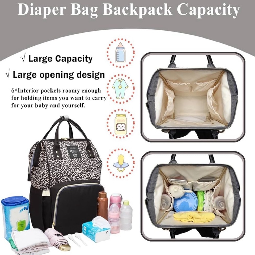 LEQUEEN Diaper bag / Backpack, Black and White Patterned, Sophisticated Design - Picture 4 of 8